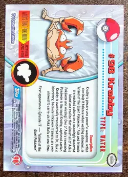 2000 Pokemon Topps Series 2 - Blue Logo - Silver Foil - Krabby #98 - NM/LP - Image 2