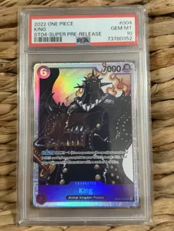 One Piece ST04-004 King Super Pre-Release Stamp SR Starter Deck Foil Art PSA 10 - Image 1
