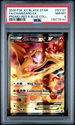 2016 POKEMON XY BLACK STAR PROMO RED & BLUE COLL FULL ART/CHARIZARD EX PSA 8 - Image 1