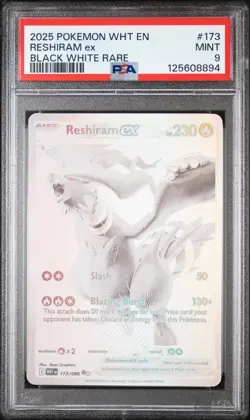 2025 POKEMON WHT EN-WHITE FLARE BLACK WHITE RARE #173 RESHIRAM EX PSA 9 - Image 1