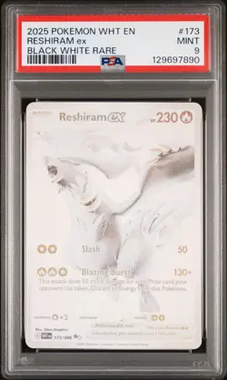 2025 POKEMON WHT EN-WHITE FLARE BLACK WHITE RARE #173 RESHIRAM EX PSA 9 - Image 1