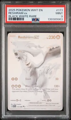 2025 POKEMON WHT EN-WHITE FLARE BLACK WHITE RARE #173 RESHIRAM EX PSA 9 - Image 1