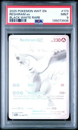 2025 POKEMON WHT EN-WHITE FLARE BLACK WHITE RARE #173 RESHIRAM EX PSA 9 - Image 1