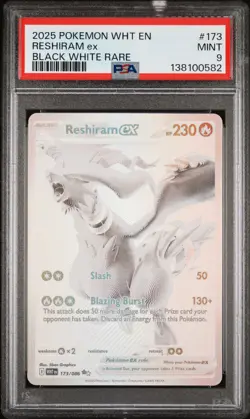 2025 POKEMON WHT EN-WHITE FLARE BLACK WHITE RARE #173 RESHIRAM EX PSA 9 - Image 1