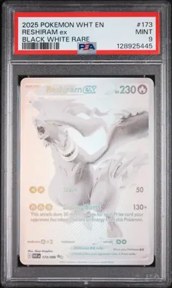 2025 POKEMON WHT EN-WHITE FLARE BLACK WHITE RARE #173 RESHIRAM EX PSA 9 - Image 1