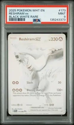 2025 POKEMON WHT EN-WHITE FLARE BLACK WHITE RARE #173 RESHIRAM EX PSA 9 - Image 1