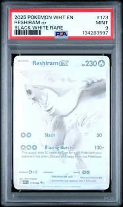 2025 POKEMON WHT EN WHITE FLARE BLACK WHITE RARE #173 RESHIRAM EX PSA 9 MINT - Image 1