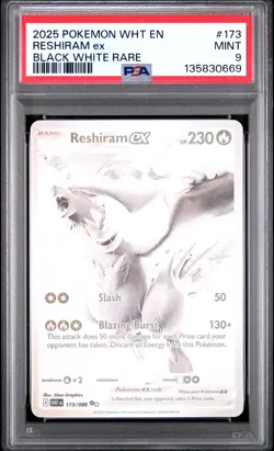 2025 POKEMON WHT EN-WHITE FLARE BLACK WHITE RARE #173 RESHIRAM EX PSA 9 - Image 1