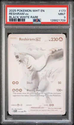 2025 POKEMON WHT EN-WHITE FLARE BLACK WHITE RARE #173 RESHIRAM EX PSA 9 - Image 1
