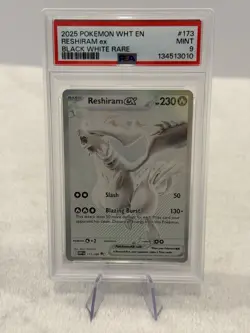 2025 POKEMON WHT EN-WHITE FLARE BLACK WHITE RARE #173 RESHIRAM EX PSA 9 - Image 1