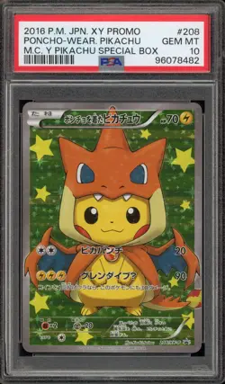 Pokemon Poncho-Wearing Pikachu M Charizard Y JPN Full Art Promo 208/XY-P PSA 10 - Image 1
