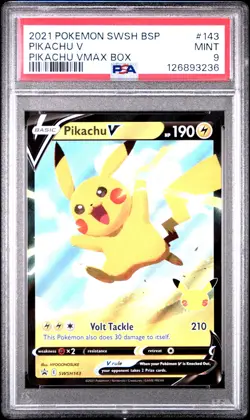 2021 POKEMON SWSH BLACK STAR PROMO | PIKACHU VMAX BOX #143 PIKACHU V PSA 9 - Image 1