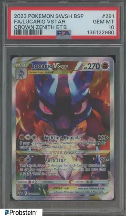 2023 Pokemon SWSH BSP Crown Zenith ETB #291 FA Lucario VStar PSA 10 GEM MINT - Image 1