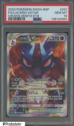 2023 Pokemon SWSH BSP Crown Zenith ETB #291 FA Lucario VStar PSA 10 GEM MINT - Image 1