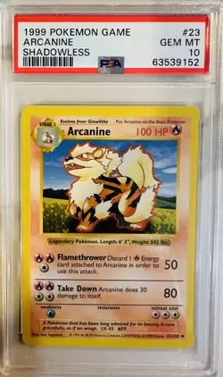Pokemon Base Set Shadowless Arcanine 23/102 PSA 10 - Image 1