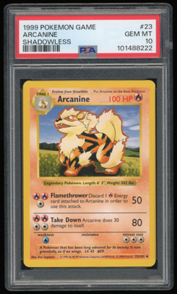 1999 POKEMON GAME BASE SET SHADOWLESS #23/102 ARCANINE PSA 10 ***LOW POP 219*** - Image 1