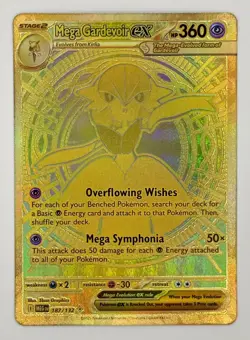 Pokemon TCG Mega Gardevoir EX Holo Gold Rare Card 187/132 ME01 Mega Evolution - Image 1