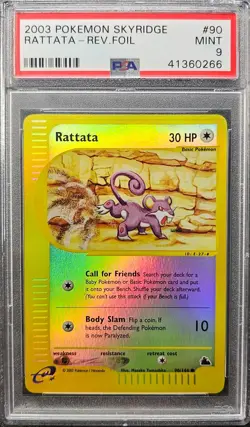 PSA 9 MINT Rattata 90/144 Reverse Holo Skyridge 2003 Pokemon Card - Image 1