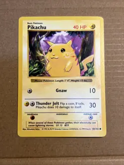 Pokemon Pikachu Card 58/102 Yellow Cheeks, WOTC 1999, Base Set, Shadowless - Image 1