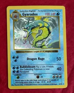 Gyarados 6/102 Base Set Shadowless Holo Rare Stage 1 100 HP Pokemon TCG Card - Image 1