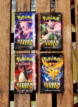 Pokemon TCG Sun & Moon Hidden Fates EMPTY Booster Pack Sealed Artwork NO CARDS - Image 1