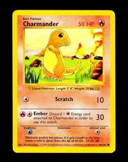 1999 Pokemon CHARMANDER Base Set SHADOWLESS Edition Non Holo Card 46/102 - MINT - Image 1