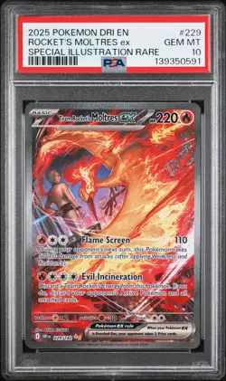 2025 Pokemon Rocket's Moltres ex 229/182 Destined Rivals 229 SIR GEM MINT PSA 10 - Image 1