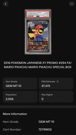 Pokemon Mario Pikachu Special Bx. Japanese Full Art Promo 294/XY-P PSA 10 - Image 3