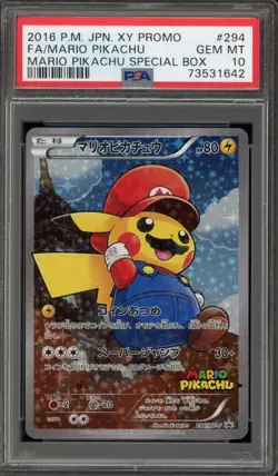 Pokemon Mario Pikachu Special Bx. Japanese Full Art Promo 294/XY-P PSA 10 - Image 1