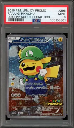 Pokemon Luigi Pikachu Special Bx. Japanese Full Art Promo 296/XY-P PSA 9 Mint - Image 1