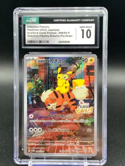 CGC 10 GEM MINT Japanese Pokemon 2023 Detective Pikachu 098/SV-P Detective PROMO - Image 1