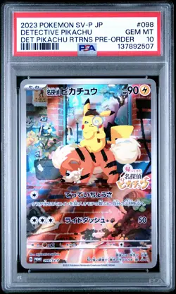 2023 POKEMON JAPANESE SV-P PROMO #098 DETECTIVE PIKACHU PSA 10 - Image 1