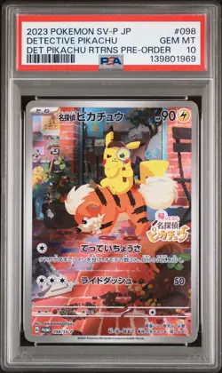 2023 POKEMON JAPANESE SV-P PROMO #098 DETECTIVE PIKACHU PSA 10 - Image 1
