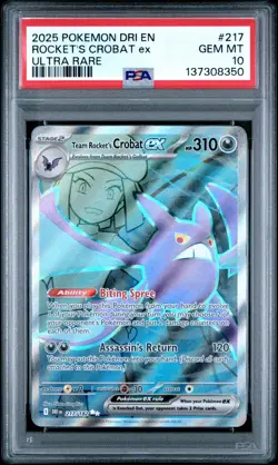2025 POKEMON DESTINED RIVALS 217 TEAM ROCKET'S CROBAT EX ULTRA RARE PSA 10 . - Image 1