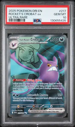 Team Rocket's Crobat EX Destined Rivals 217 Ultra Rare PSA 10 GEM MINT Pokemon - Image 1