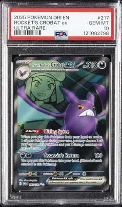 2025 POKEMON DRI EN-DESTINED RIVALS ULTRA RARE TEAM ROCKET'S CROBAT EX PSA 10 - Image 1