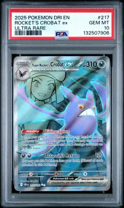 2025 POKEMON DRI EN-DESTINED RIVALS ULTRA RARE TEAM ROCKET'S CROBAT EX PSA 10 - Image 1