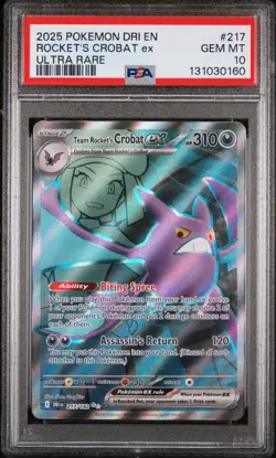 2025 POKEMON DRI EN-DESTINED RIVALS ULTRA RARE TEAM ROCKET'S CROBAT EX PSA 10 - Image 1