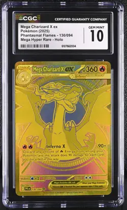 2025 Pokemon Mega Charizard X ex Phantasmal Flames 130/094 MHR CGC GEM MINT 10 - Image 1