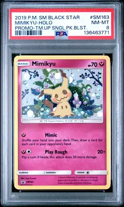 2019 POKEMON SM BLACK STAR PROMO TEAM UP SINGLE PACK BLISTERS MIMIKYU-HOLO PSA 8 - Image 1
