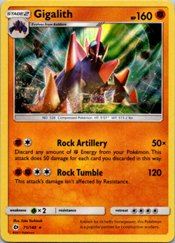 Gigalith 71/149 2017 Sun & Moon Base Set Pokemon Card TCG Holo Rare - Nm/Vlp - Image 1