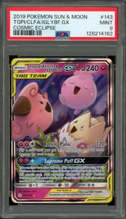 Pokemon Togepi & Cleffa & Igglybuff GX 143/236 Sm Cosmic Eclipse Holo PSA 9 Mint - Image 1