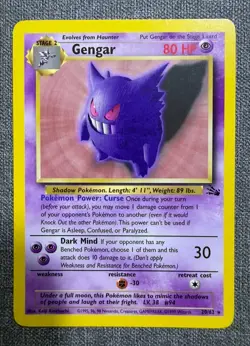 Pokemon TCG Pokemon Gengar 20/62 Fossil Set 1999 Near Mint Excellent Condition - Image 1