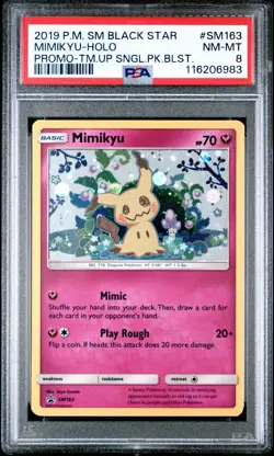 2019 POKEMON SM BLACK STAR PROMO TEAM UP SINGLE PACK BLISTERS MIMIKYU-HOLO PSA 8 - Image 1