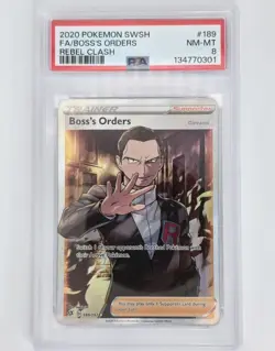 PSA 8 Near Mint Boss's Orders 189/192 Pokemon Sword & Shield Rebel Clash - Image 1