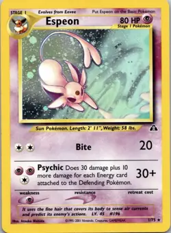 Pokemon Espeon 1/75 Holo Rare Neo Discovery Unlimited Stage 1 TCG Card 2001 - Image 1
