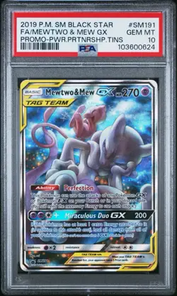Pokemon Mewtwo & Mew GX Power Partnership Tins Full Art Sun & Moon SM191 PSA 10 - Image 1