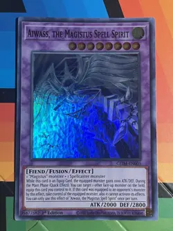 Yugioh Aiwass, The Magistus Spell Spirit GEIM-EN005 Super Rare 1st Edition NM x1 - Image 1