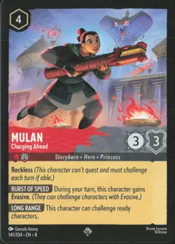 Disney Lorcana Reign of Jafar #141/204 - Mulan Charging Ahead NM Regular - Image 1