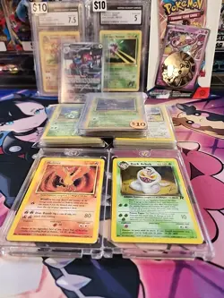 Pokemon Card Lot 71 Vintage Singles 2 Holos 2 Slabs 1 Paradox Rift Blister Pack - Image 1